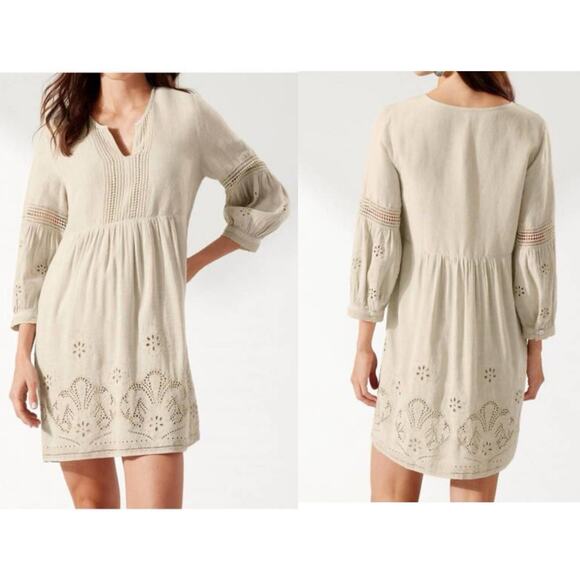 Tommy Bahama St. Lucia Split Neck Dress Cover Up - Tan Beige Size XS Boho Summer - Picture 1 of 9